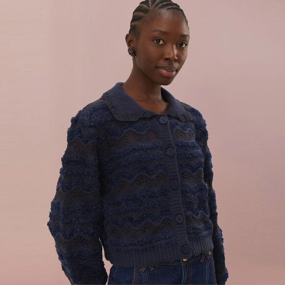 Farm Rio Navy Blue Mixed Stitches Cardigan - Picture 2 of 16